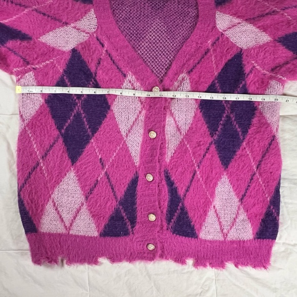 Umgee Oversized Pink and Purple Argyle Cardigan - Picture 7 of 7